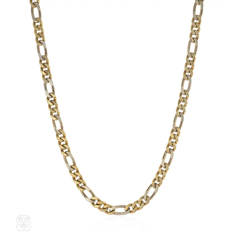 Italian Two - Color Gold Figaro Link Necklace