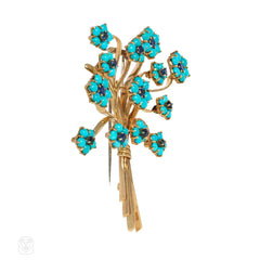 Mid-century forget-me-not turquoise and sapphire brooch