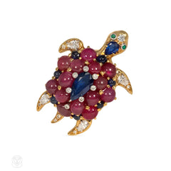 Mid-century gold and gemset turtle brooch