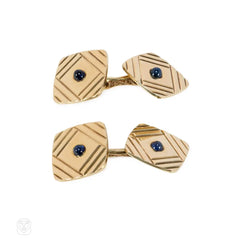 Mid-century gold and sapphire cufflinks and stud set