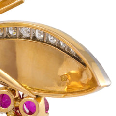 Mid-century gold, ruby and diamond brooch, Sasportas for Bailey Banks & Biddle