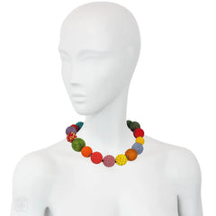 Multi-colored glass beaded ball necklace