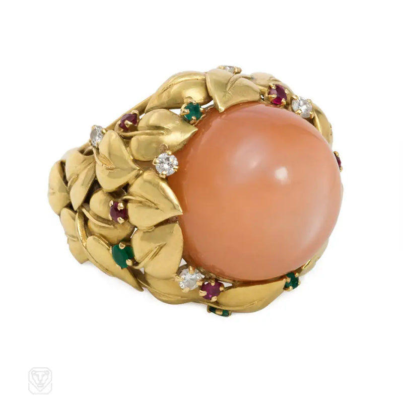 Peach Moonstone And Multi - Gem Cocktail Ring