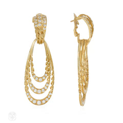 Péry et Fils 1960s gold and diamond concentric oval hoop earrings