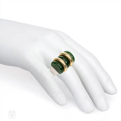 Puiforcat Art Deco nephrite jade, gold, and sterling silver ring.