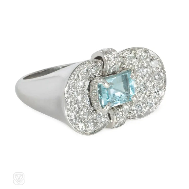 Retro Diamond And Aquamarine Cocktail Ring