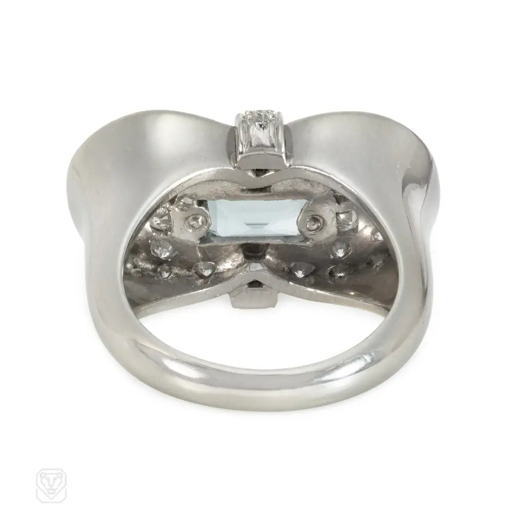 Retro diamond and aquamarine cocktail ring