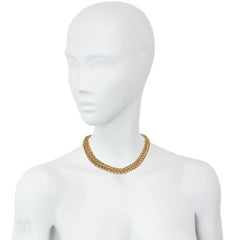 Retro French gold woven link necklace