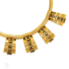 Retro gold and citrine plaque necklace