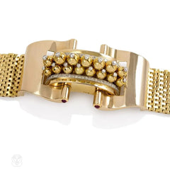Retro gold and diamond beaded panel bracelet