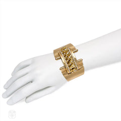 Retro gold and diamond beaded panel bracelet