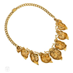 Retro gold leaves and hardstone necklace