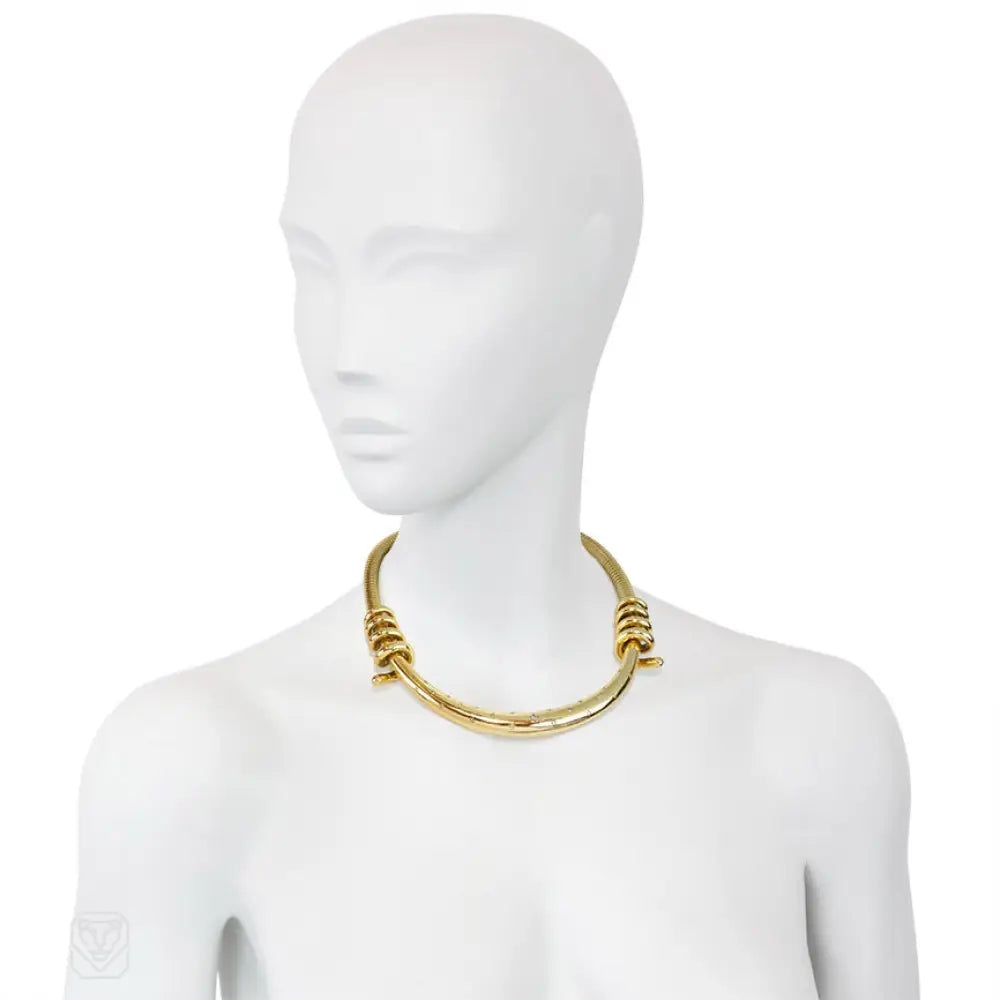Retro gold necklace with star-set diamonds, Mellerio