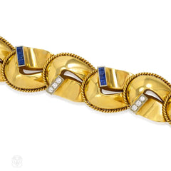 Retro gold, sapphire and diamond horseshoe bracelet