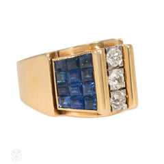 Retro odeonesque sapphire and diamond ring