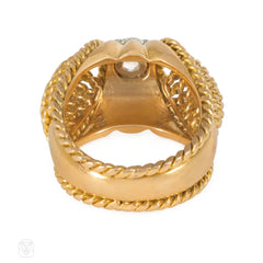 Retro rope twist gold and diamond cocktail ring