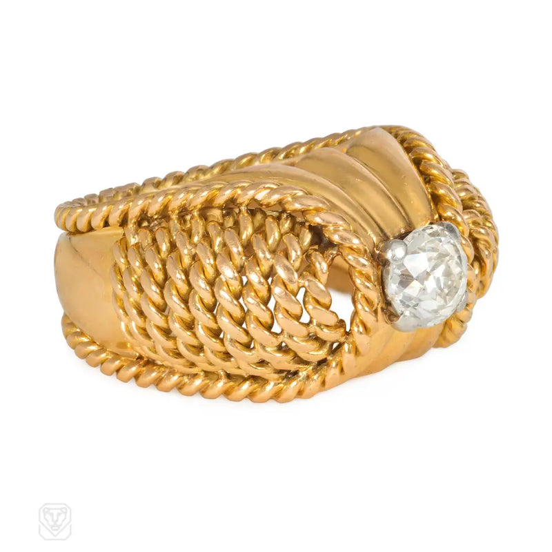 Retro Rope Twist Gold And Diamond Cocktail Ring