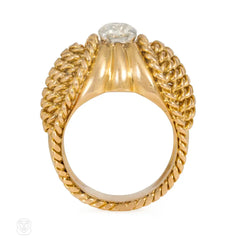 Retro rope twist gold and diamond cocktail ring