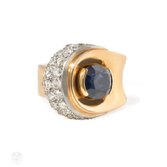 Retro sapphire and diamond lozenge ring, France
