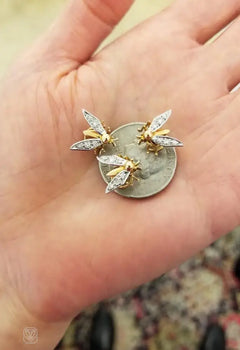 Set of Retro gold and diamond insect brooches. France