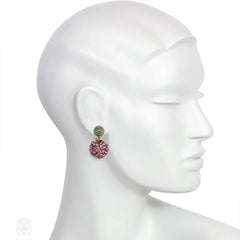 Silver and antique rose colored beaded double ball earrings