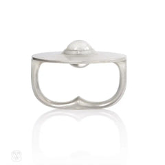 Sterling silver and rock crystal two-finger ring