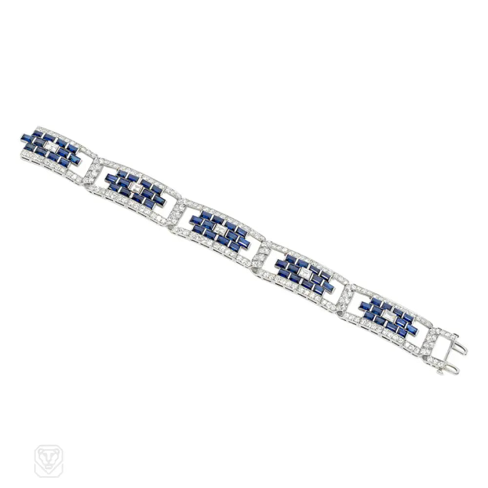 Superb Art Deco sapphire and diamond plaque bracelet