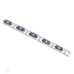 Superb Art Deco sapphire and diamond plaque bracelet