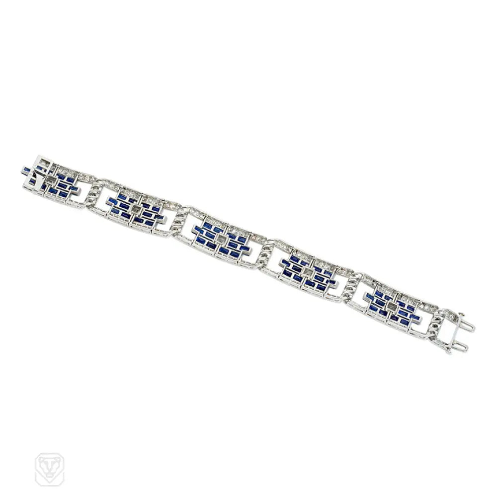 Superb Art Deco sapphire and diamond plaque bracelet
