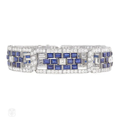 Superb Art Deco sapphire and diamond plaque bracelet