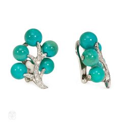 Turquoise and diamond earrings, Ostier
