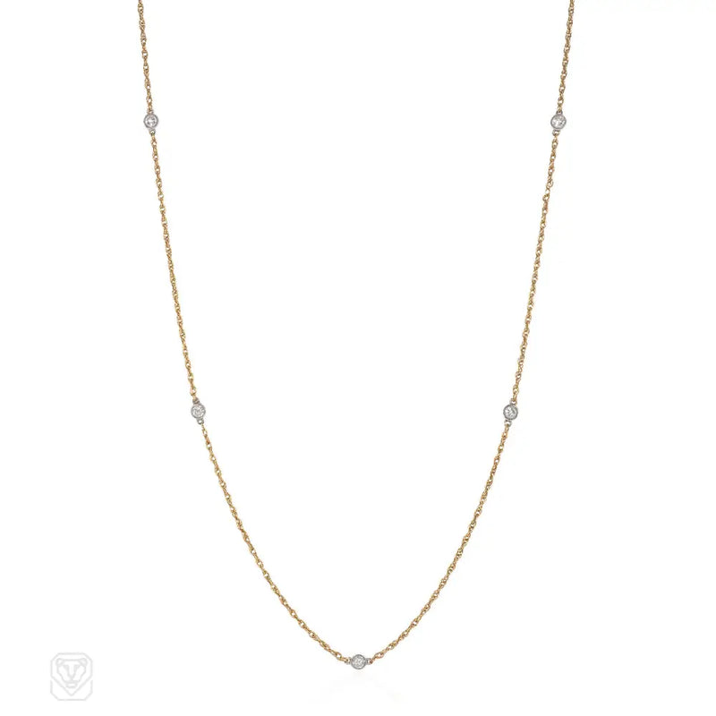 Two-Color Gold Diamonds-By-The-Yard Chain