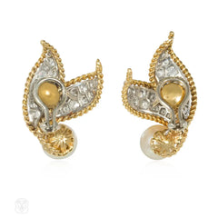 Van Cleef & Arpels diamond and pearl leaf earrings