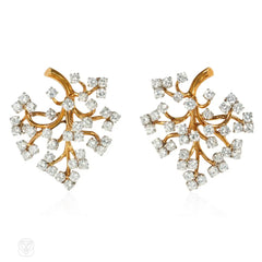 Van Cleef & Arpels, France diamond and gold flower spray earrings