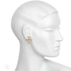 Van Cleef & Arpels, France diamond and gold flower spray earrings