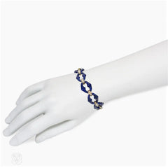 Victorian blue enamel and pearl link bracelet