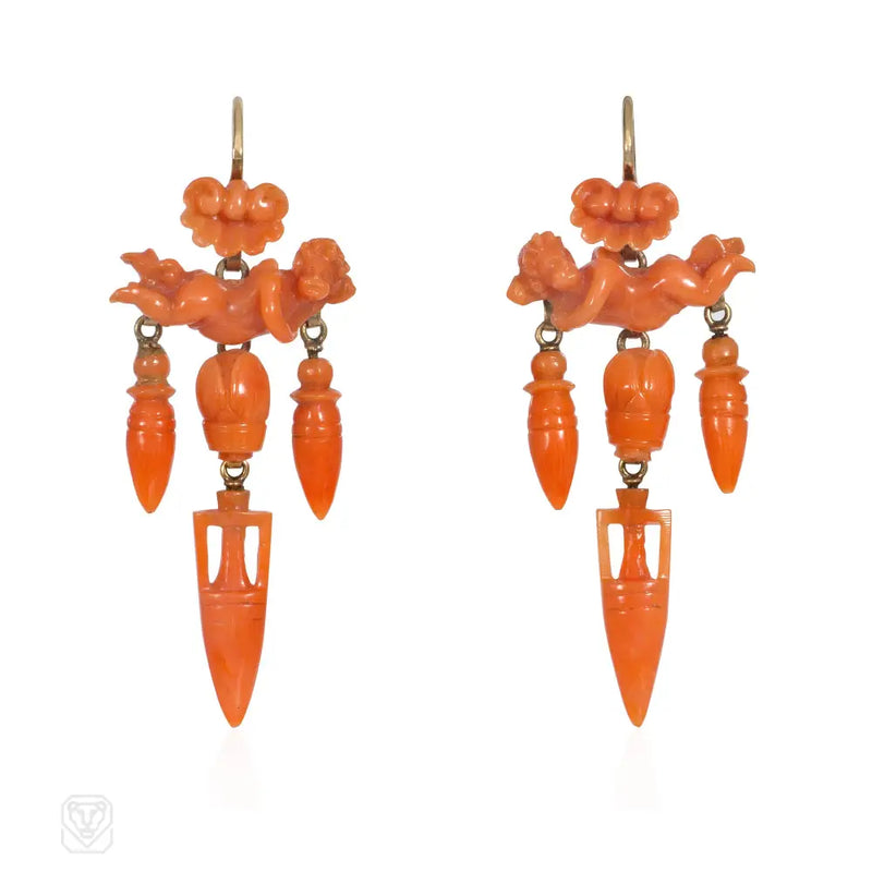 Victorian Carved Coral Angel Earrings