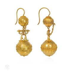Victorian Etruscan revival gold bead earrings