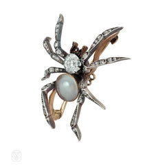 Victorian pearl and diamond spider brooch