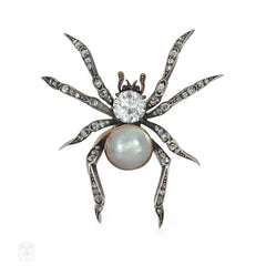 Victorian pearl and diamond spider brooch