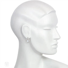 White gold, diamond, and moonstone cluster design earrings