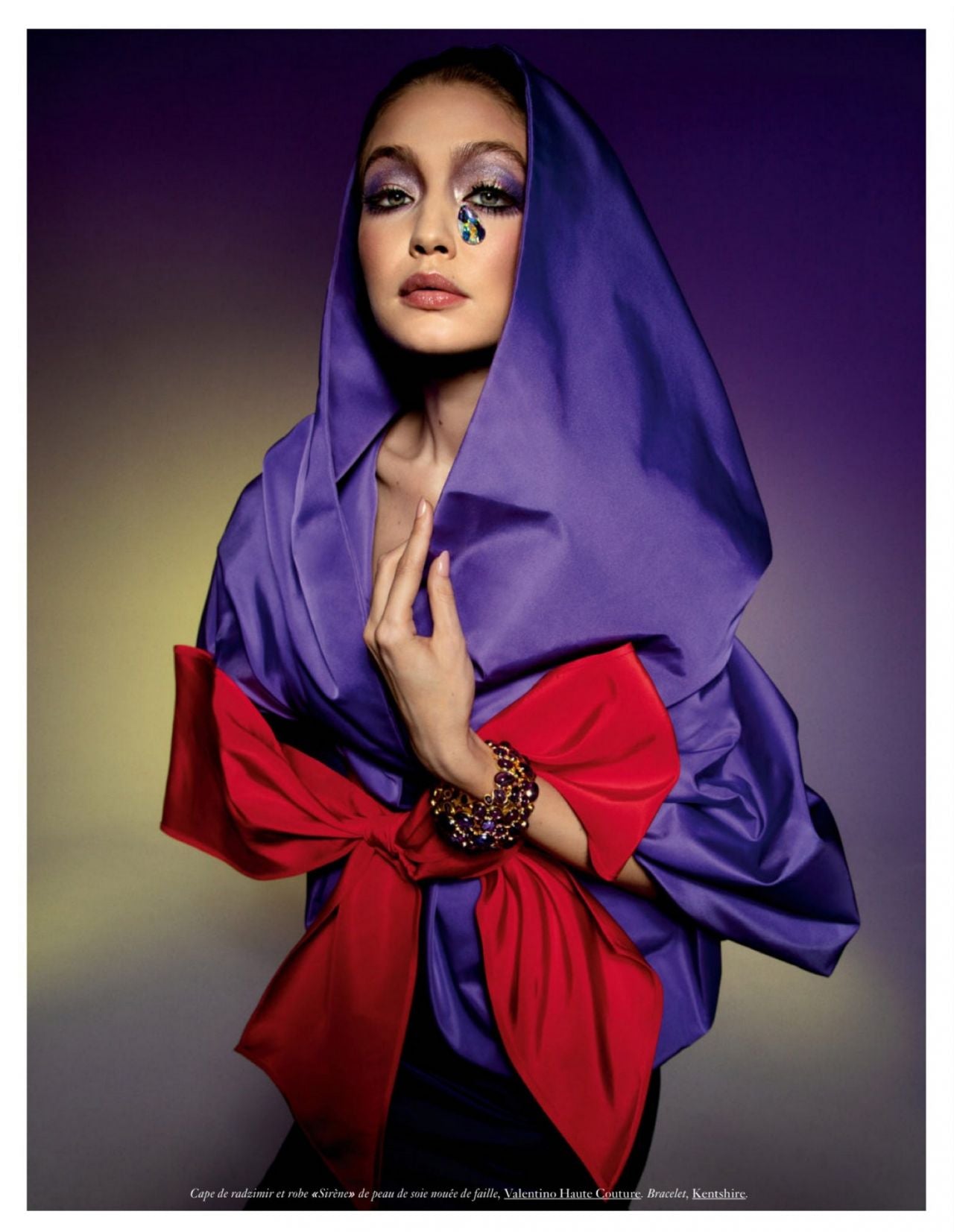 Gigi Hadid wearing Kentshire costume jewelry in Vogue