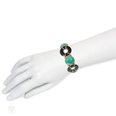 1920s French onyx, amazonite, and gold bracelet