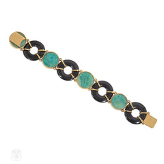 1920s French onyx, amazonite, and gold bracelet