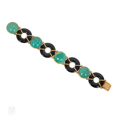 1920s French onyx, amazonite, and gold bracelet