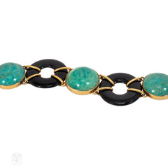 1920s French onyx, amazonite, and gold bracelet