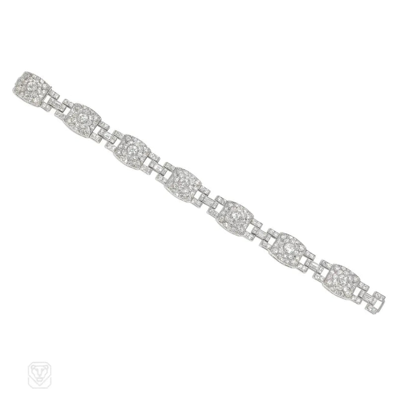 1920S Platinum And Diamond Floral Motif Bracelet
