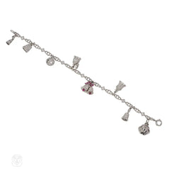 1920s platinum and multi-gem bell charm bracelet