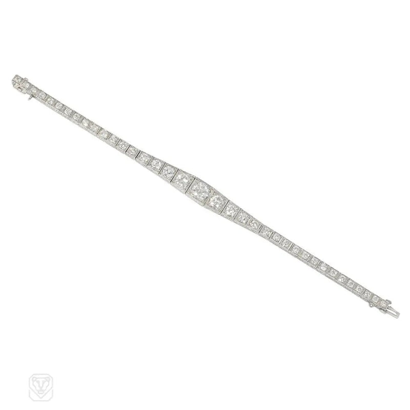 1920s J.E. Caldwell graduated diamond and platinum line bracelet