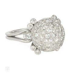 1930s diamond and platinum ball ring